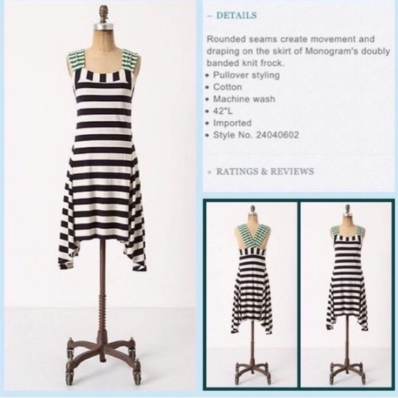 Anthropologie HWR Monogram Split Stripes Dress Navy and White Size XS - Picture 3 of 11